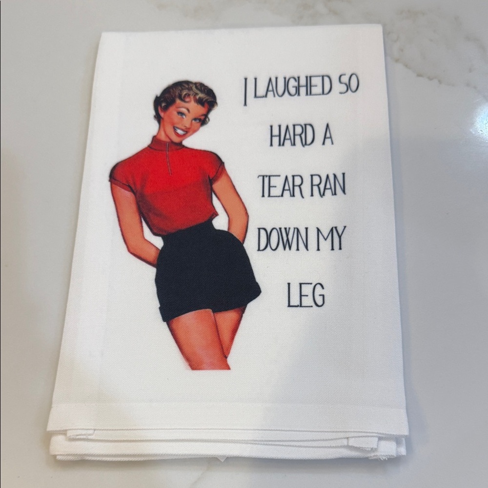 Funny Retro Humor Kitchen Towel - White with Red and Black Design